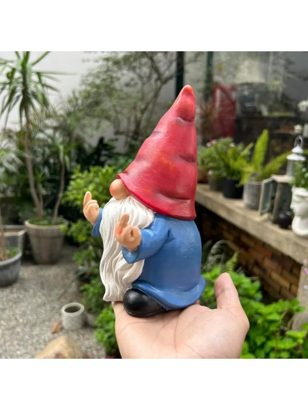 Naughty Middle Finger Gnome Statue 7.8in - Funny Garden Decor & Lawn Ornament